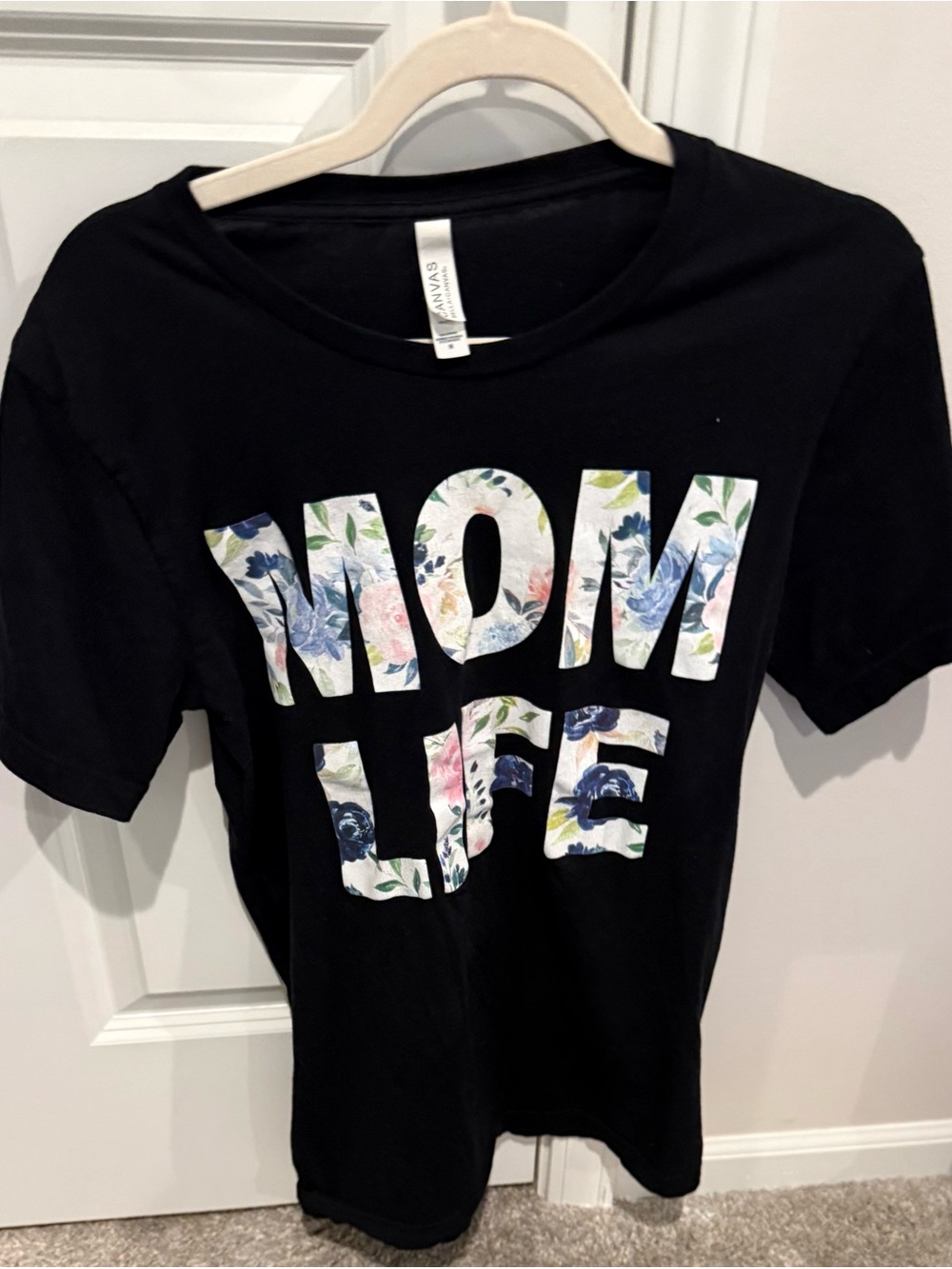 Bella Canvas Black Tee with Floral 'MOM LIFE' Graphic